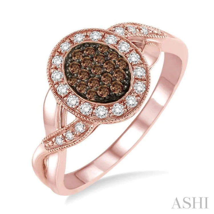 Custom Engagement Ring for Bold Women-1/3 Ctw Round Cut White and Champagne Brown Diamond Ring in 10K Rose Gold