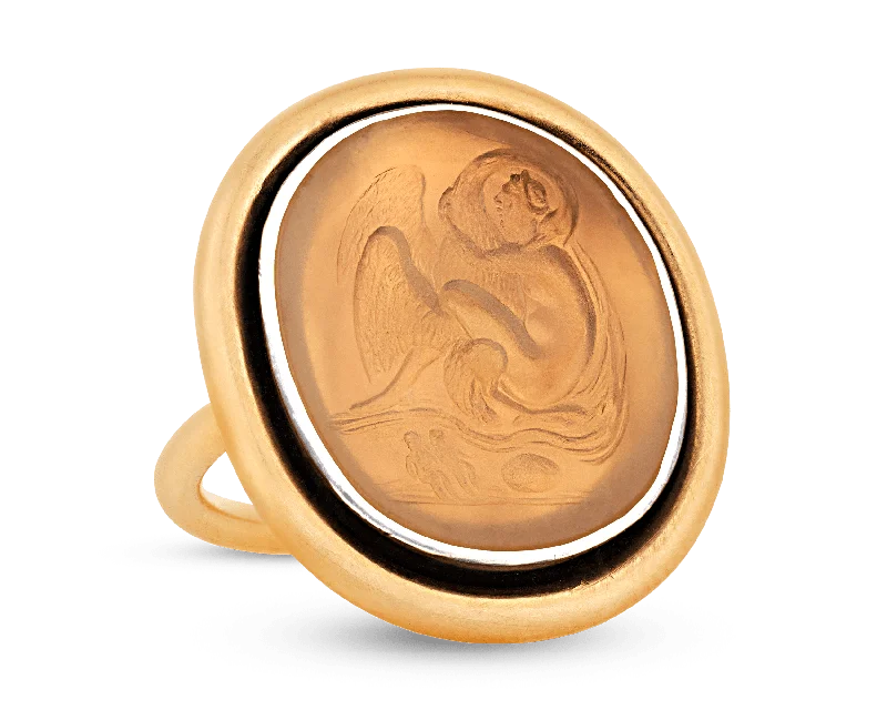 Luxury Diamond Ring for Men-Leda and the Swan Intaglio Ring, 18th Century