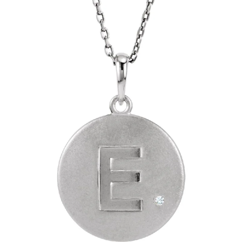 Sapphire Necklace for Special Events-The Emma Sterling Silver Diamond Block Initial E Disc Necklace, 18 In.