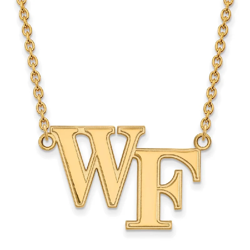 Trendy Choker Necklace for Fashion-14k Gold Plated Silver Wake Forest U Large 'WF' Pendant Necklace