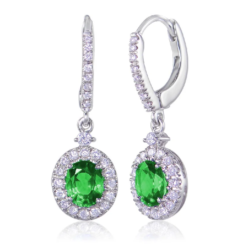 Classic Earrings for Every Occasion-Uneek Oval Emerald Dangle Earrings with Pave Diamond Halos