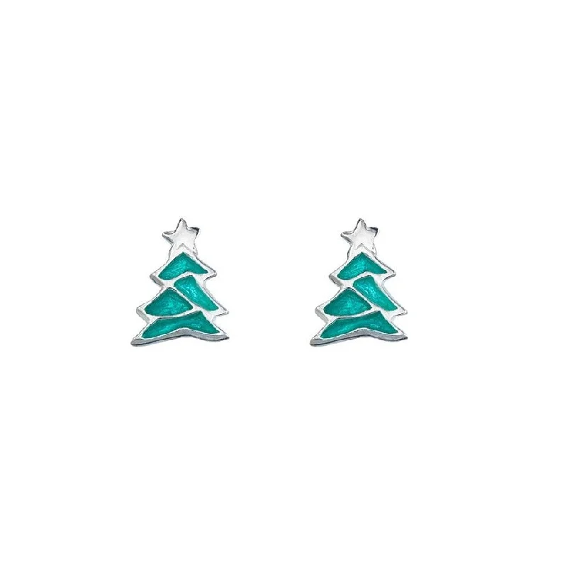 Gold Plated Drop Earrings-Sterling Silver Studs - Christmas Tree