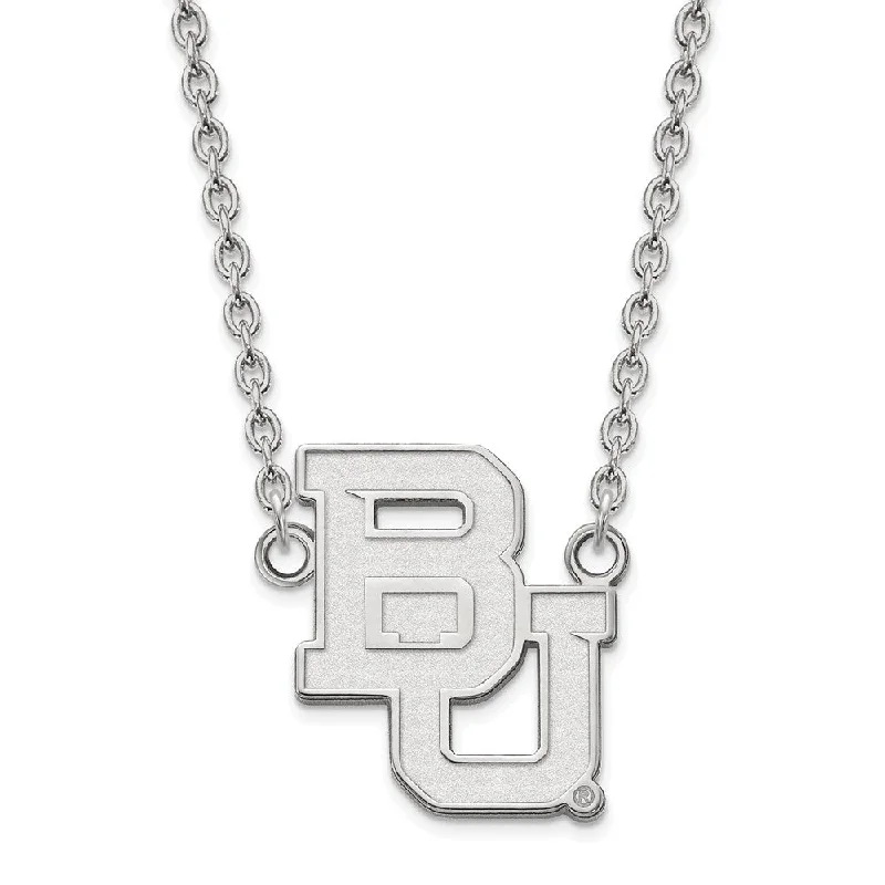 Bohemian Necklace for Beach Wear-10k White Gold Baylor U Large 'BU' Pendant Necklace