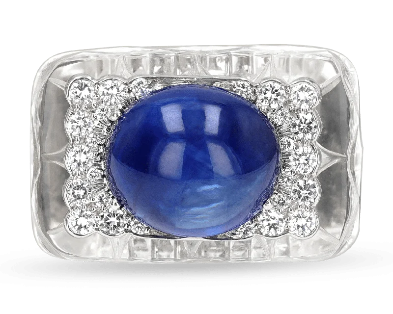 Matching Wedding Rings for Couples-David Webb Sapphire Cabochon Ring, 17.20 Carats