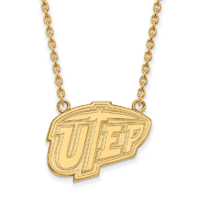 Layered Necklace for Special Occasions-14k Gold Plated Sterling Silver U of Texas at El Paso Large Necklace