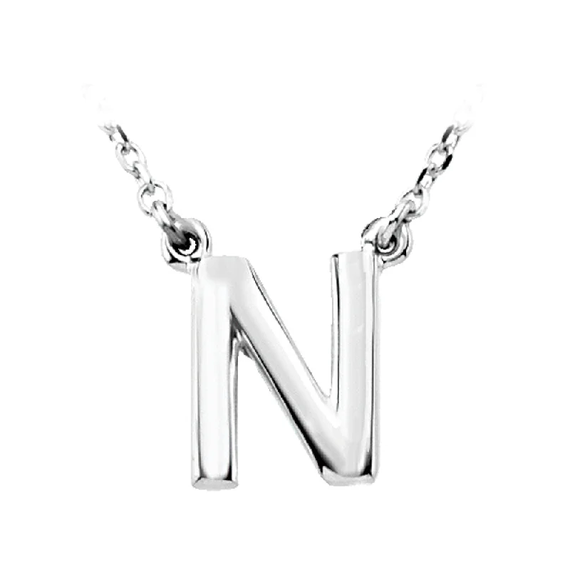 Minimalist Necklace for Every Day-Sterling Silver, Kendall Collection, Block Initial N Necklace, 16 Inch