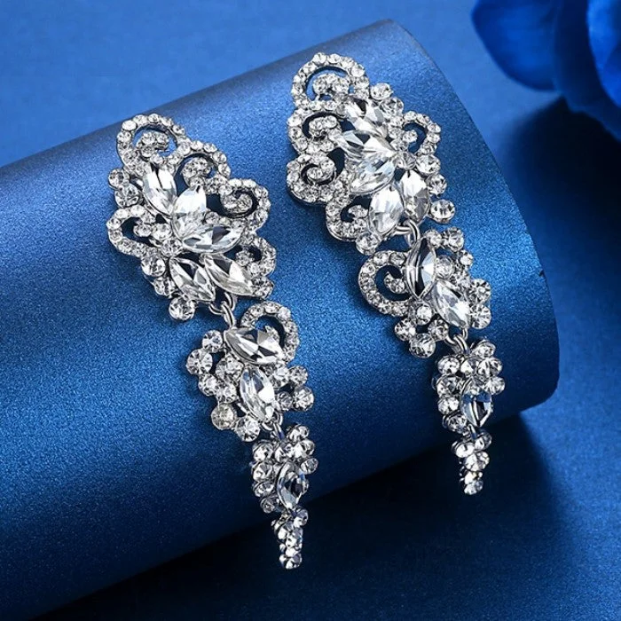 Dangle Earrings for Women-MEC-002 Crystal Long Drop Earrings Bridal Wedding