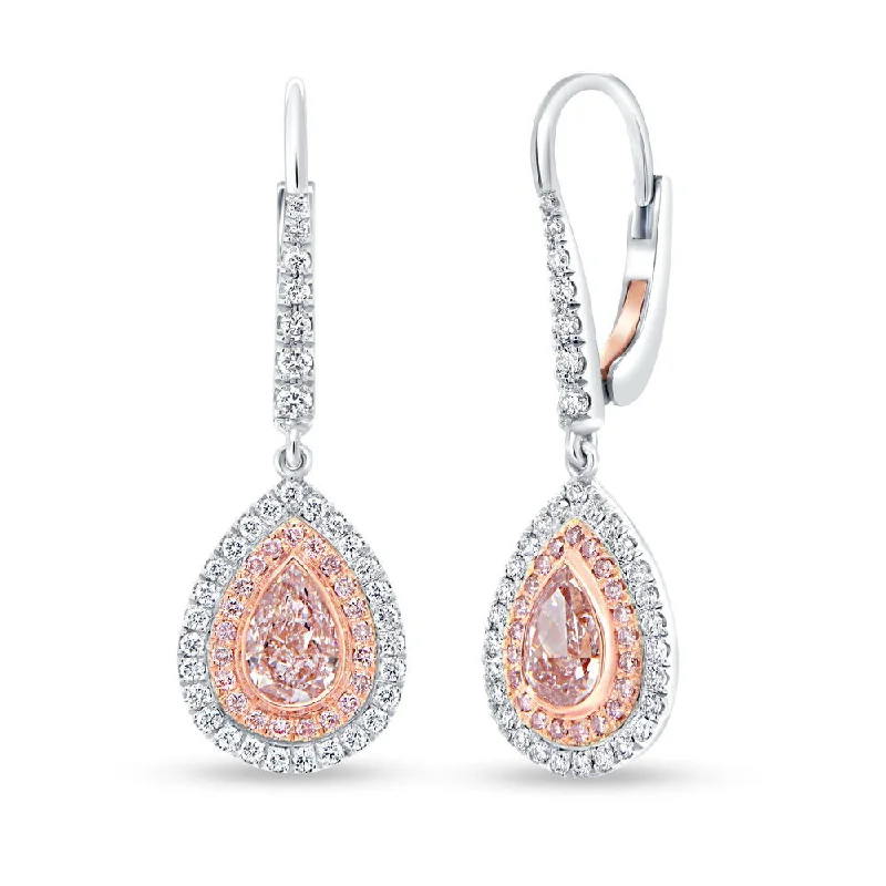 Chunky Earrings for Fashion-Uneek Natureal Collection Halo Pear Shaped Pink Diamond Drop Earrings