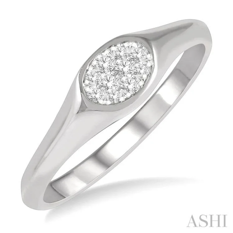 Unique Wedding Ring for Couples-1/8 ctw Oval Shape Lovebright Diamond Ring in 14K White Gold