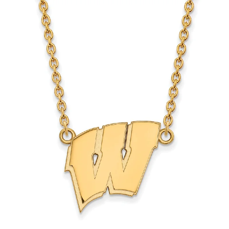 Elegant Pendant Necklace for Weddings-14k Gold Plated Silver U of Wisconsin Large Initial W Pendant Necklace