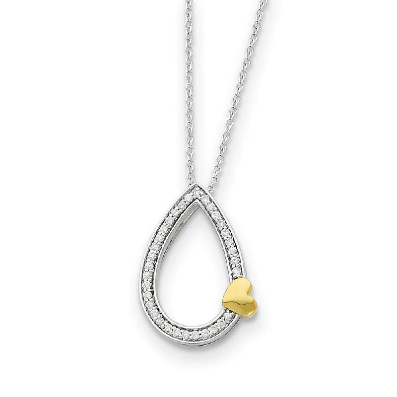 Elegant Chain Necklace for Weddings-Gold Tone Plated Sterling Silver & CZ Tear of Love Necklace, 18 Inch