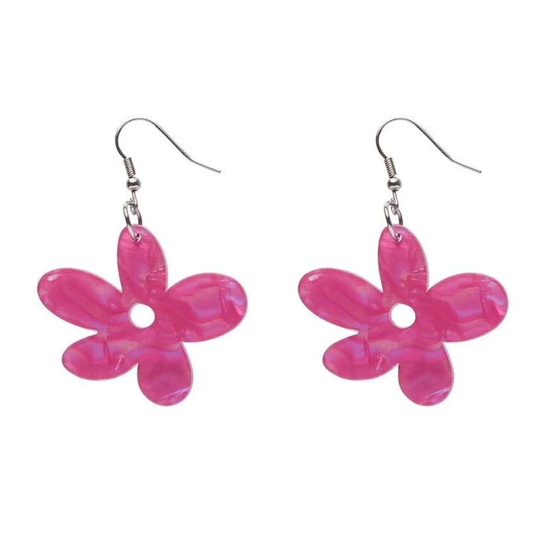 Minimalist Earrings for Every Day-Erstwilder - Flower Textured Resin Drop Earrings - Fuschia