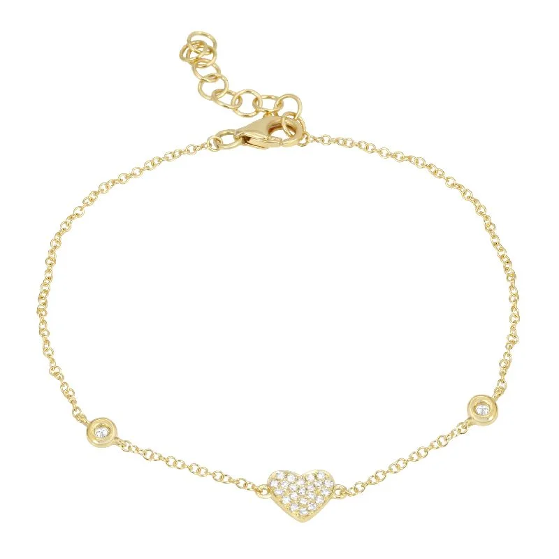 Stackable Bracelets for Fashion-14K Yellow Gold Diamond Heart Bezel Bracelet