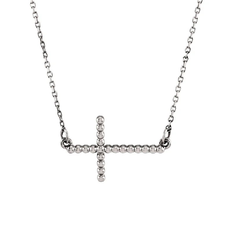 Custom Pendant Necklace for Special Gifts-15.5mm Sideways Beaded Cross Necklace in 14k White Gold, 16.5 Inch