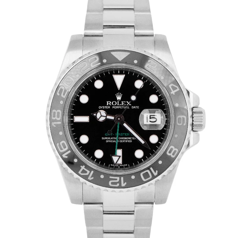 Classic Men's Watches with Roman Numerals-PAPERS Rolex GMT-Master II Black 40mm Ceramic Date Stainless Watch 116710 LN BOX