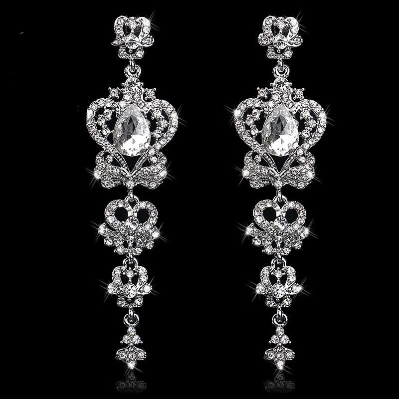 Fashion Earrings for Casual Wear-TRZ-007 Chandelier Crystal Bridal Earrings Silver Wedding Jewelry