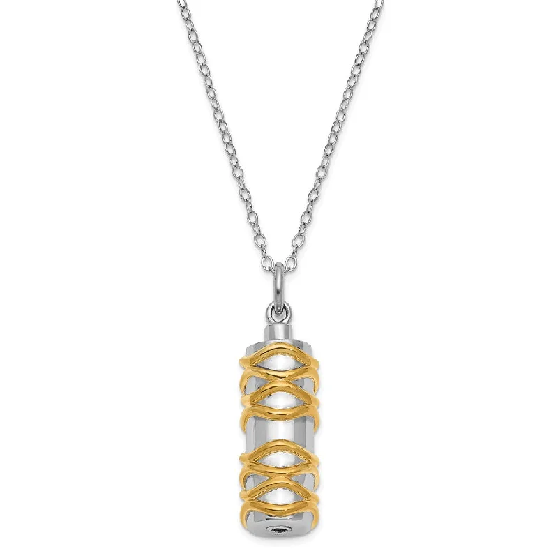 Rose Gold Pendant Necklace for Brides-Sterling Silver & Gold Tone Cylinder Ash Holder Necklace, 18 Inch