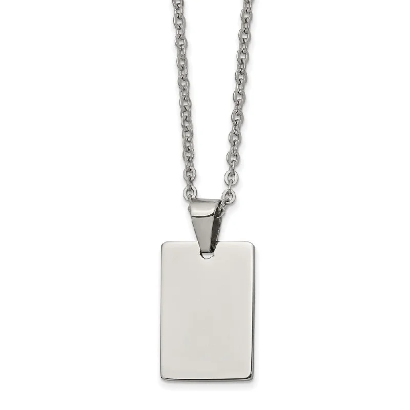 Birthstone Necklace for Family-Stainless Steel Polished Engravable Rectangle Necklace, 18 Inch