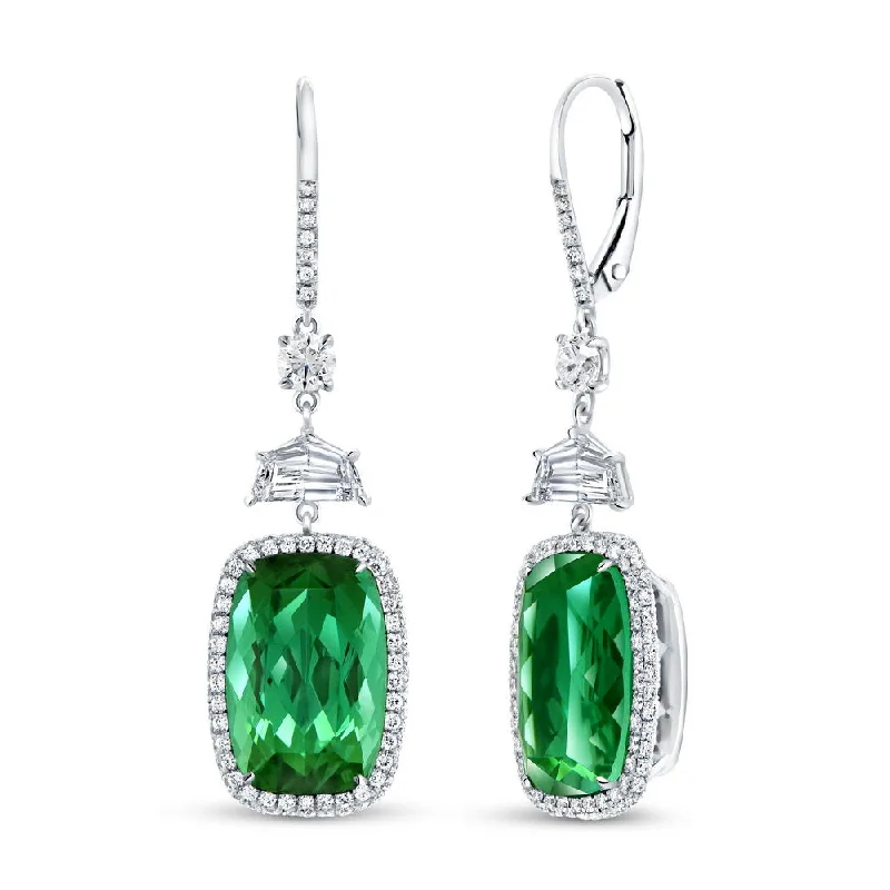 Elegant Stud Earrings for Casual Wear-Uneek Precious Collection Halo Emerald Cut Green Tourmaline Dangle Earrings