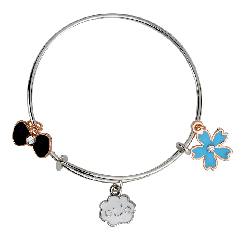 Custom Bangles with Personalized Charms-Mahi Cloud Boo & Floral Shaped Enamel Work Charms Kids Bracelets for Girls (BRK1100951M)