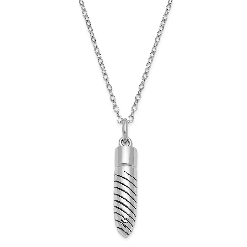 Handcrafted Silver Necklace for Gifts-Sterling Silver Antiqued Lined Bullet Ash Holder Necklace, 18 Inch