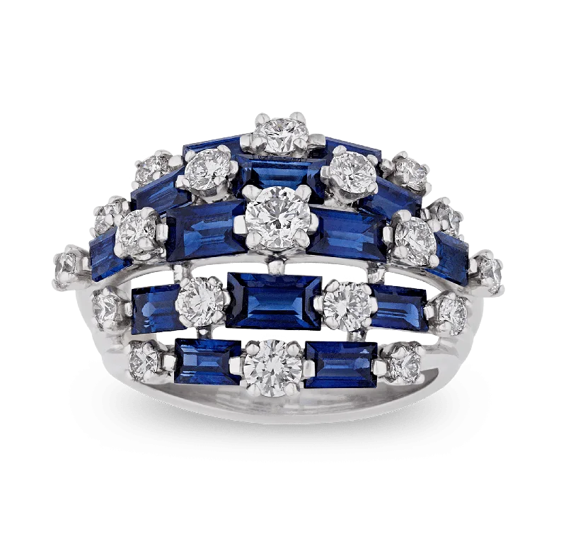 Silver Stackable Ring Set for Fashion-Oscar Heyman Sapphire and Diamond Ring