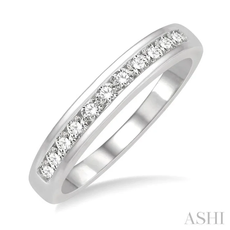 Wedding Ring with Custom Engraving-1/3 ctw Channel Set 11 Stone Round Cut Diamond Wedding Band in 14K White Gold