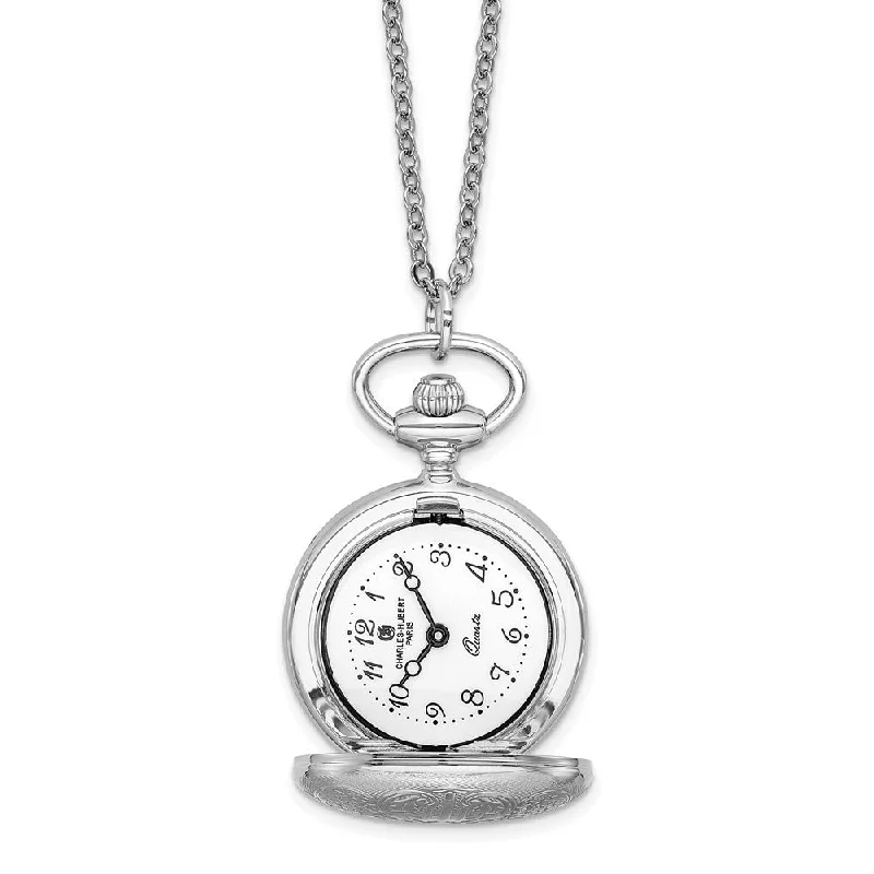 Elegant Necklace for Bridesmaids-Charles Hubert Chrome-finish Floral Design Pendant Necklace Watch 28in