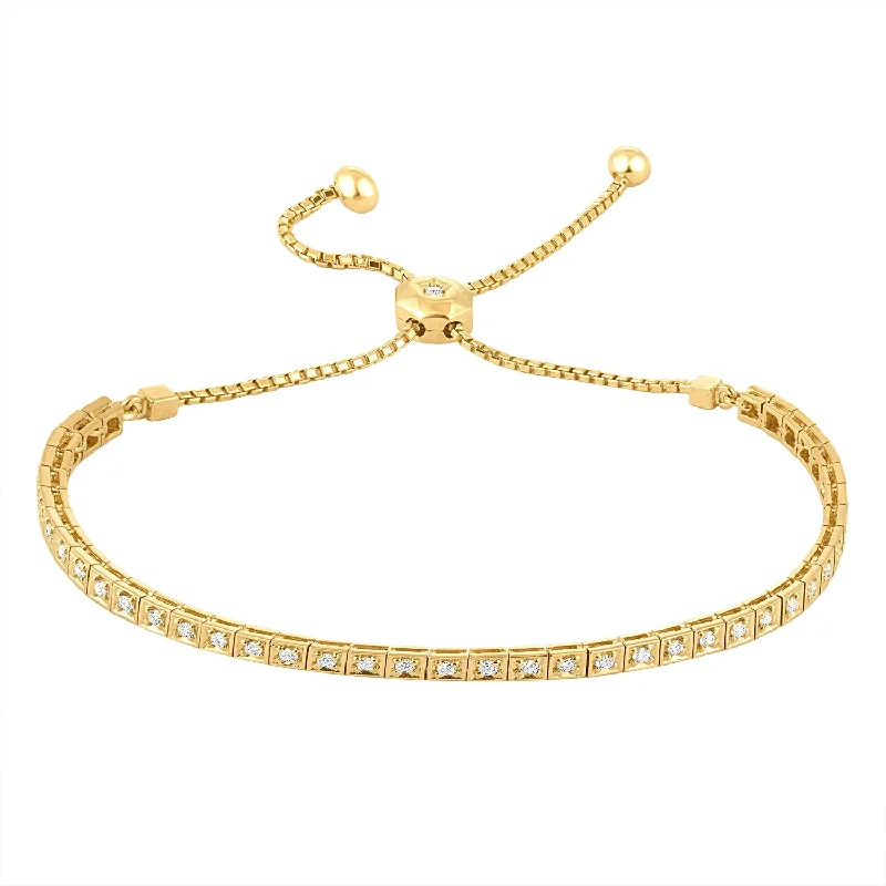 Gold Bracelet with Engraving for Personal Touch-14K Yellow Gold Diamond Square Link Tennis Bracelet