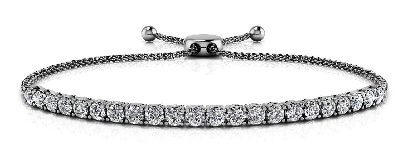 Elegant Sterling Silver Bracelet for Weddings-14K White Gold Diamond Bolo Bracelet