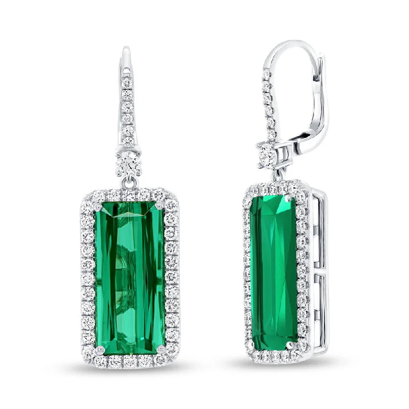 Ethnic Drop Earrings for Festivals-Uneek Precious Collection Halo Emerald Cut Green Tourmaline Dangle Earrings