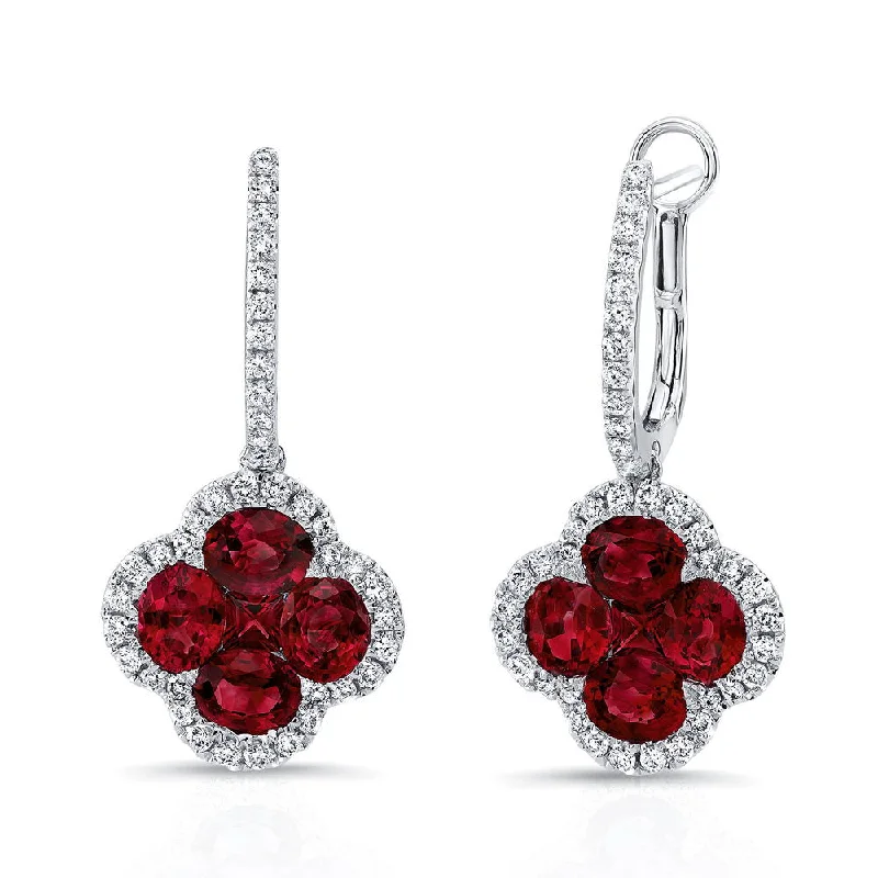 Large Statement Earrings-Uneek Precious Collection Floral Oval Shaped Ruby Dangle Earrings