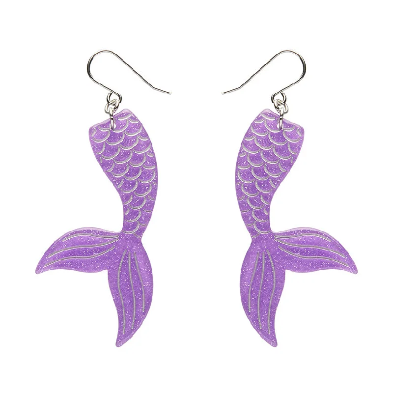 Elegant Hoop Earrings-Erstwilder - Mermaid Tail Drop Essential Earrings - Violet