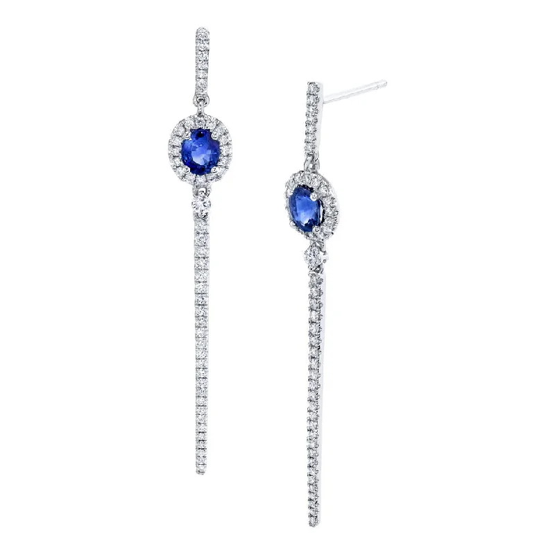 Black Earrings for Evening Wear-Uneek Precious Collection Round Blue Sapphire Dangle Earrings