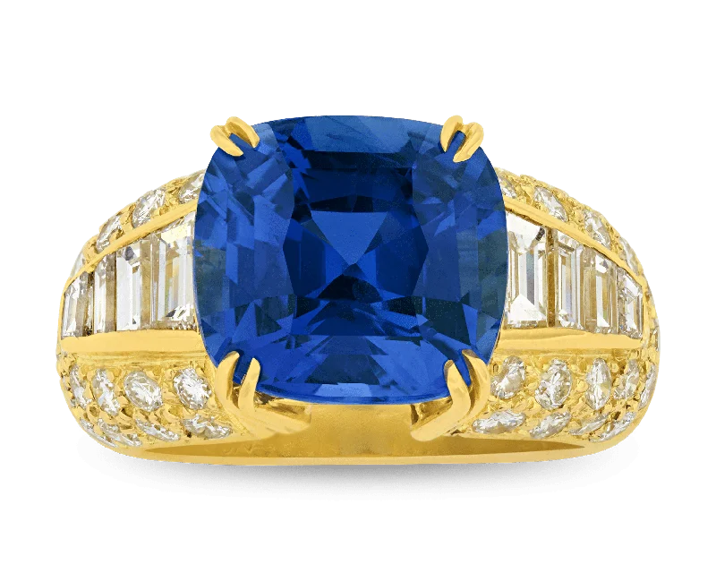 Trendy Gold Ring for Women-Boucheron Untreated Burma Sapphire Ring, 7.11 Carats