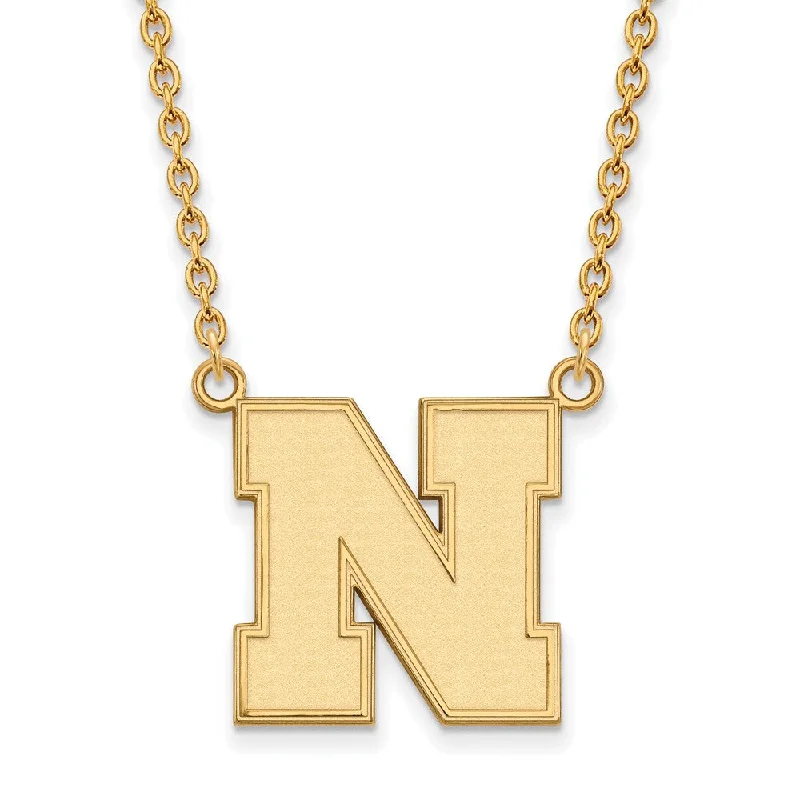 Silver Necklace with Large Pendant-14k Gold Plated Silver U of Nebraska Large Initial N Pendant Necklace