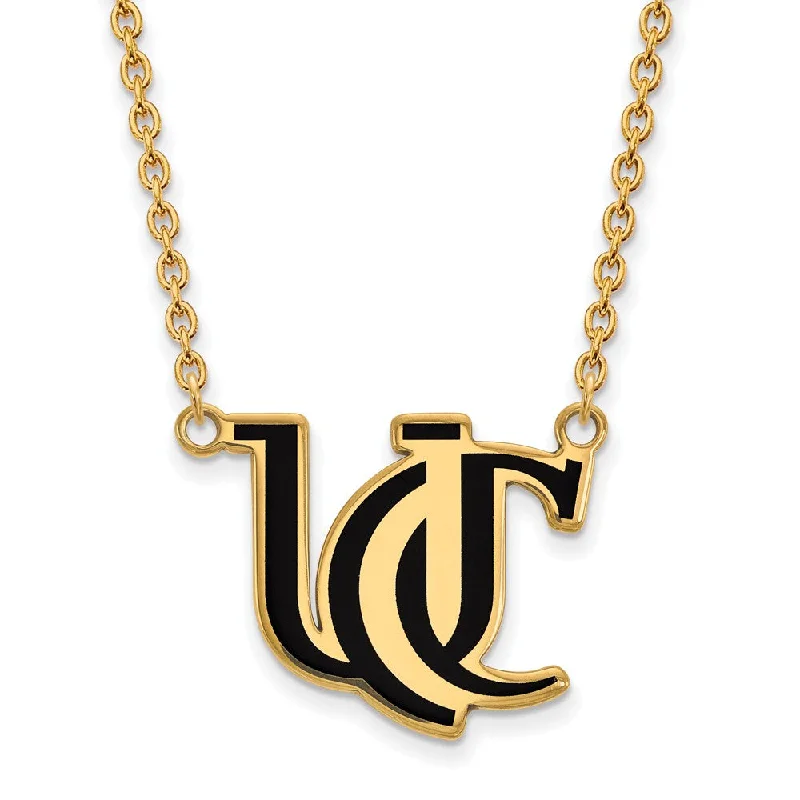 Elegant Chain Necklace for Weddings-14k Gold Plated Silver U of Cincinnati Lg Enamel Logo Necklace