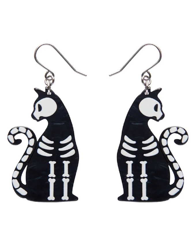 Minimalist Earrings for Daily Wear-Erstwilder - Bone Kitty Drop Earrings (Black) - Best of Halloween (2024)