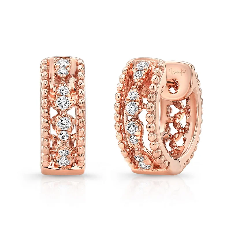 Stud Earrings for Every Day-Uneek Battenberg Petite Open Lace Diamond Huggie Hoop Earrings