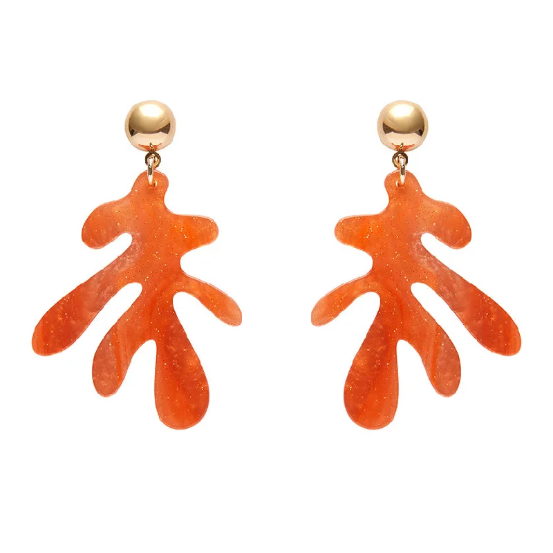 Fun Earrings for Day to Day Wear-Erstwilder - Coral Ripple Glitter Drop Earrings - Orange