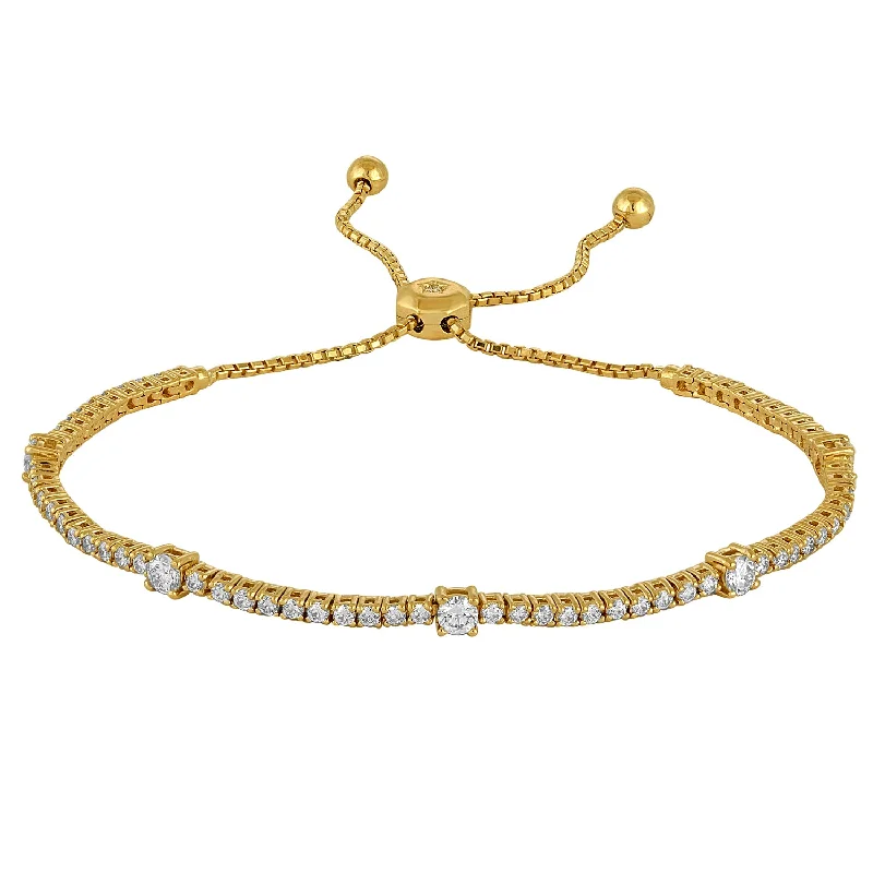 Custom Diamond Bracelet for Special Moments-14K Yellow Gold Diamond Station Bolo Bracelet