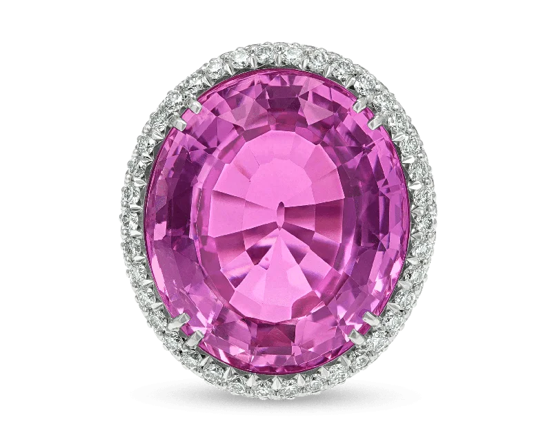 Custom Wedding Ring for Special Day-Pink Topaz Ring, 23.44 Carats