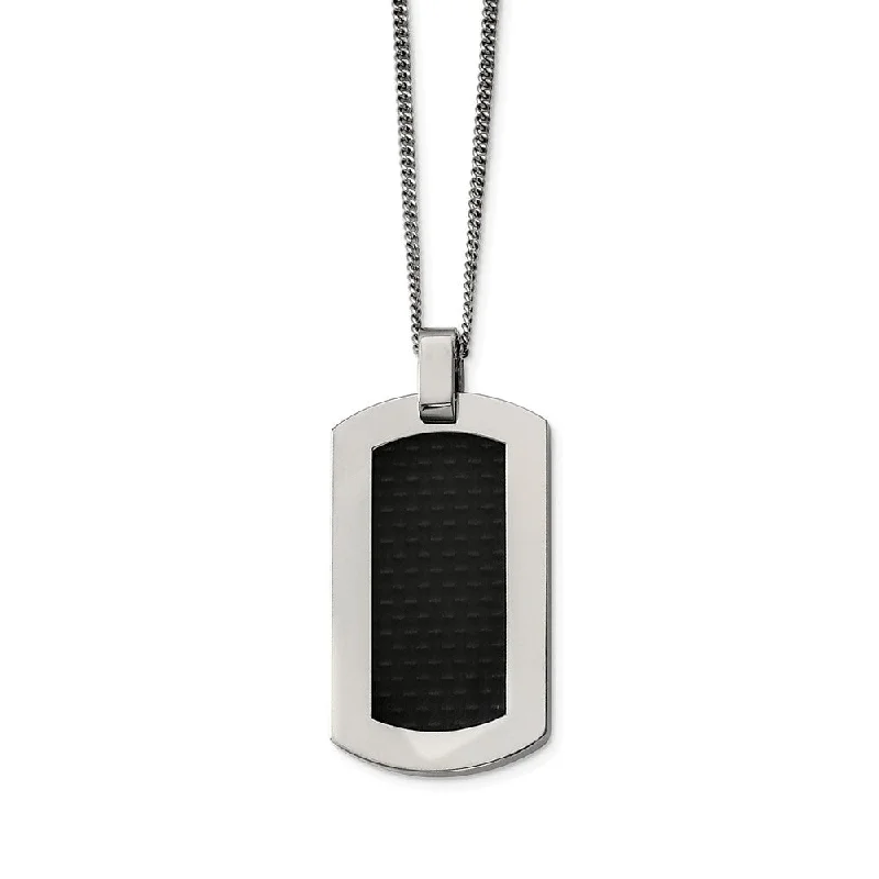 Bridal Necklace with Crystals-Titanium and Black Carbon Fiber Dog Tag Necklace 24 Inch