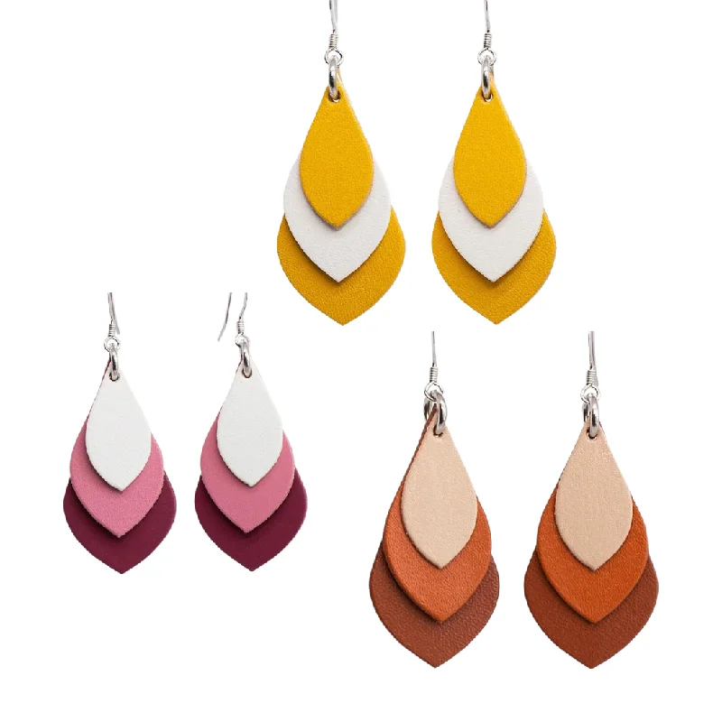 Gold Earrings for Formal Occasions-KI & Co - Leather Tear Drop Earrings Various