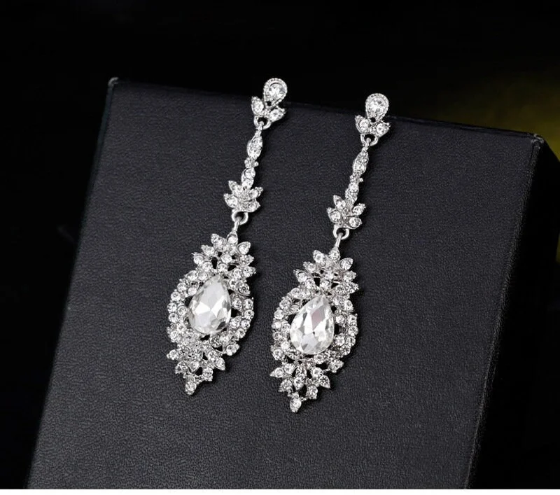 Crystal Earrings for Evening Glam-Crystal Hanging Luxury Rhinestone Earrings JS-007