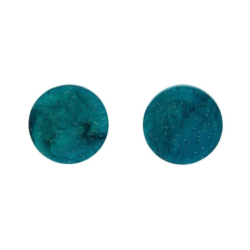 Round Earrings for Every Occasion-Erstwilder - Circle Ripple Glitter Resin Stud Earrings - Emerald