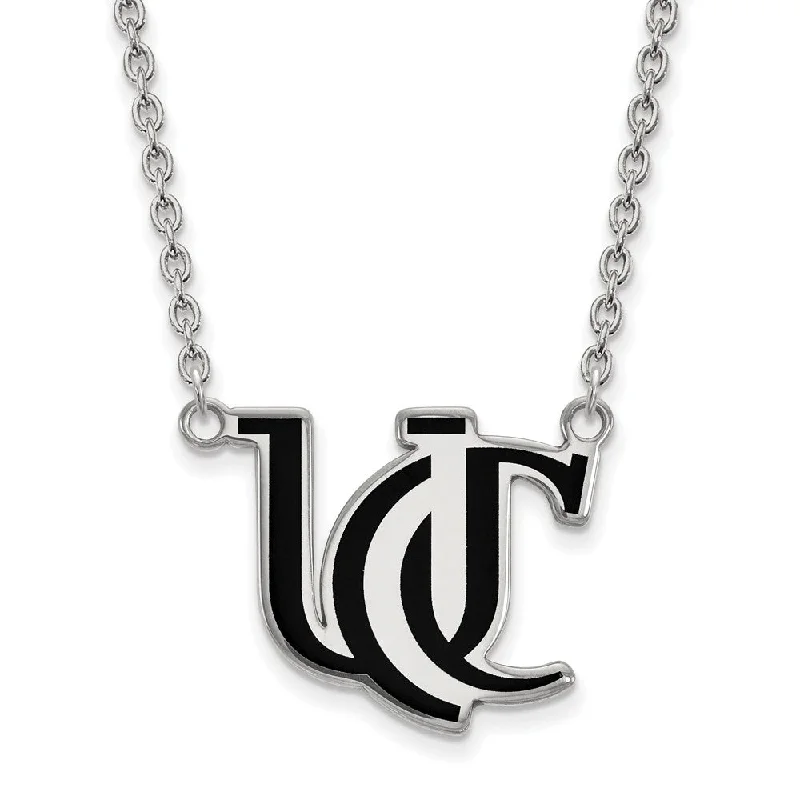 Bohemian Necklace for Hippie Style-Sterling Silver U of Cincinnati Large Enamel Logo Necklace