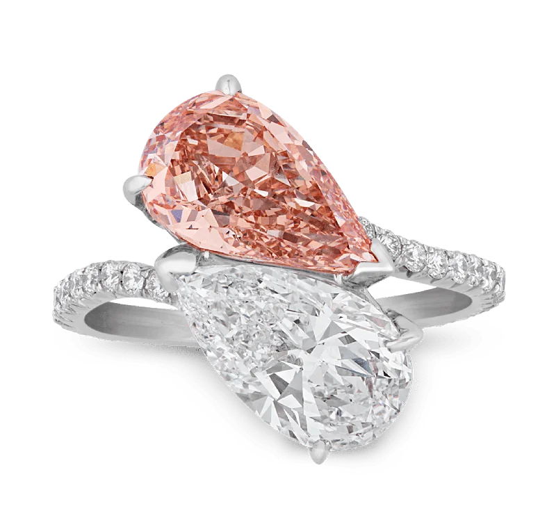 Chunky Gemstone Ring for Statement-Natural Fancy Intense Pink Diamond Bypass Ring, 2.20 Carats