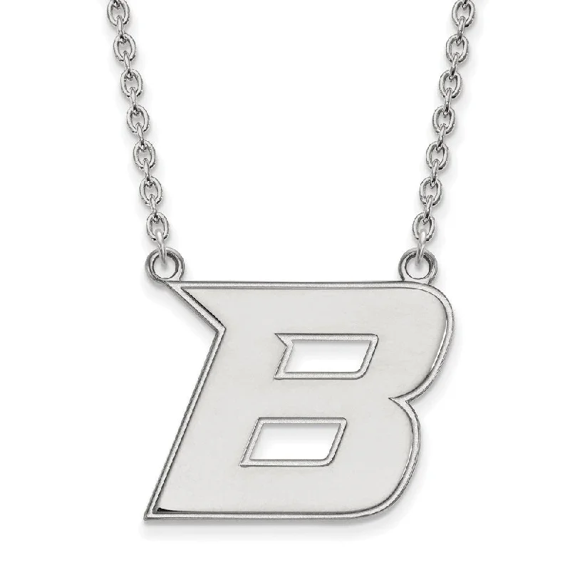 Layered Silver Necklace for Trendy Look-Sterling Silver Boise State Large Initial B Pendant Necklace, 18 Inch