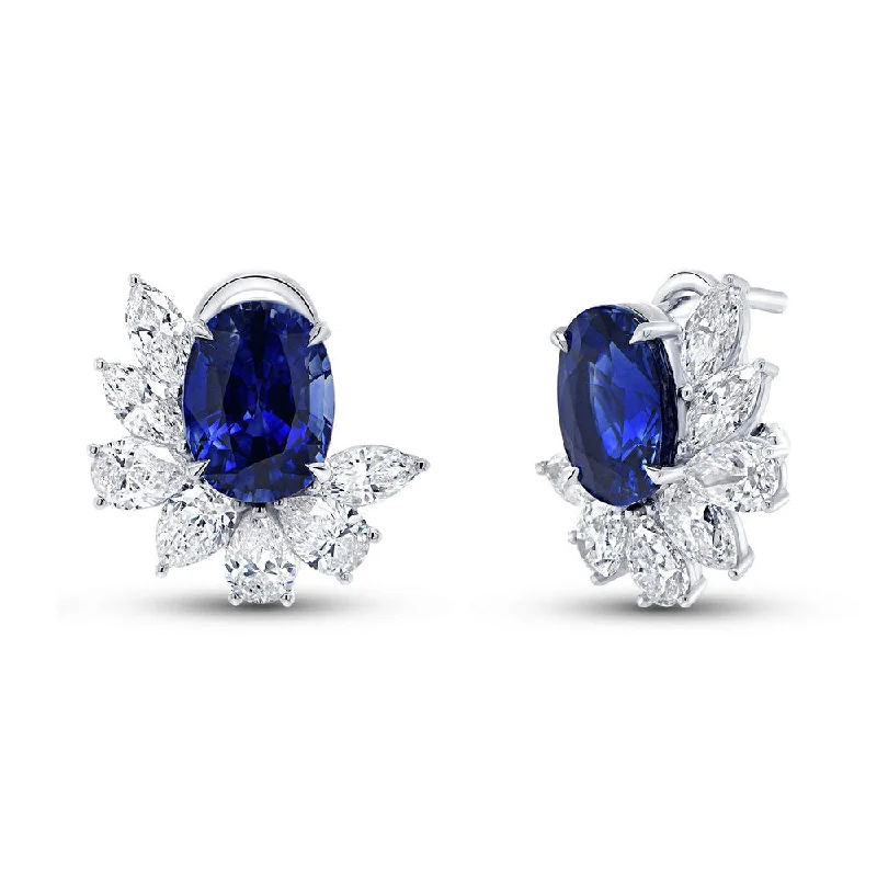 Gemstone Earrings for Evening-Uneek Precious Collection Oval Shaped Blue Sapphire Stud Earrings